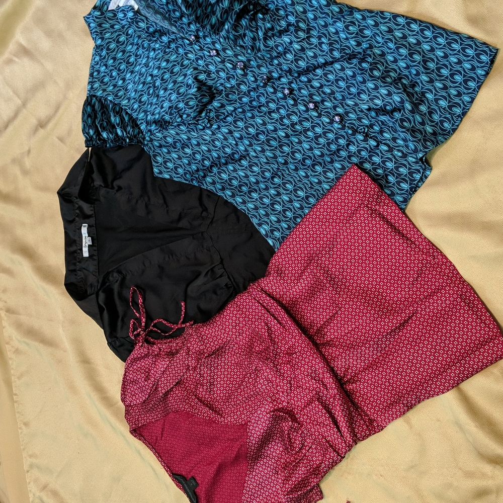 Set of three satney short sleeve blouses